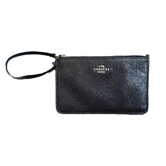 Coach Shimmer Sparkling Black Coated Canvas Wristlet Clutch - Picture 1 of 10
